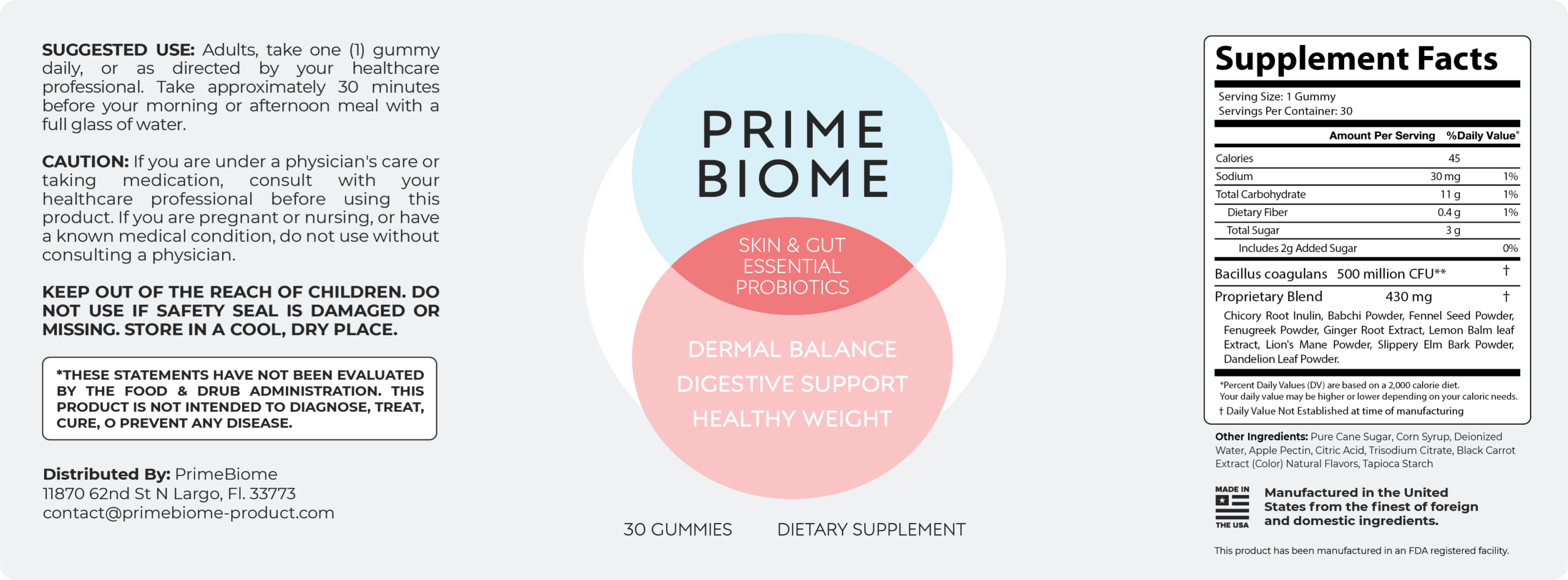 PrimeBiome Supplement Facts